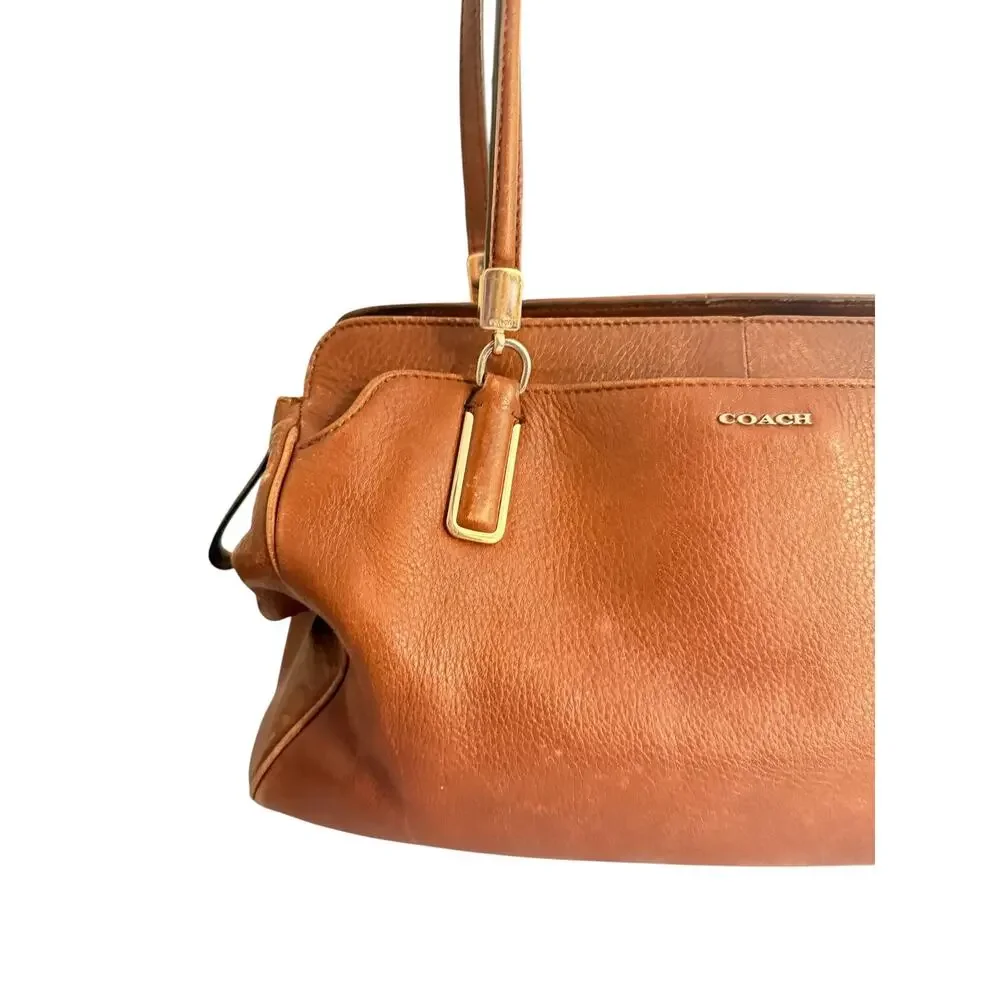 Coach 25161 Brown Pebbled Leather Shoulder Madison Kimberly Satchel Red Lining